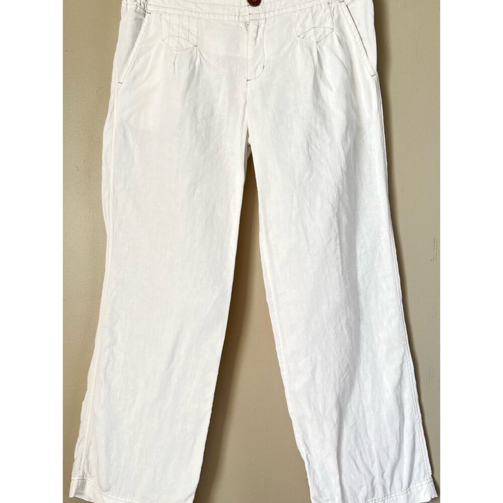 Athleta Linen Wide Leg White Elastic Inside Drawstring Waist Pants Resort SZ L - Picture 5 of 16